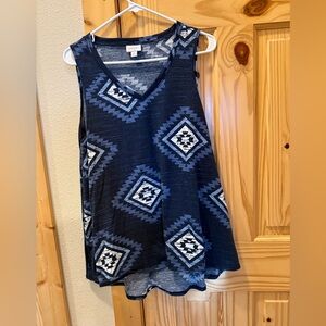 Blue and White Geometric Kristina Tank Top